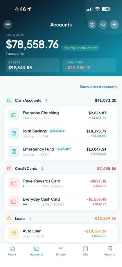 Tovari on iPhone — the accounts list.
